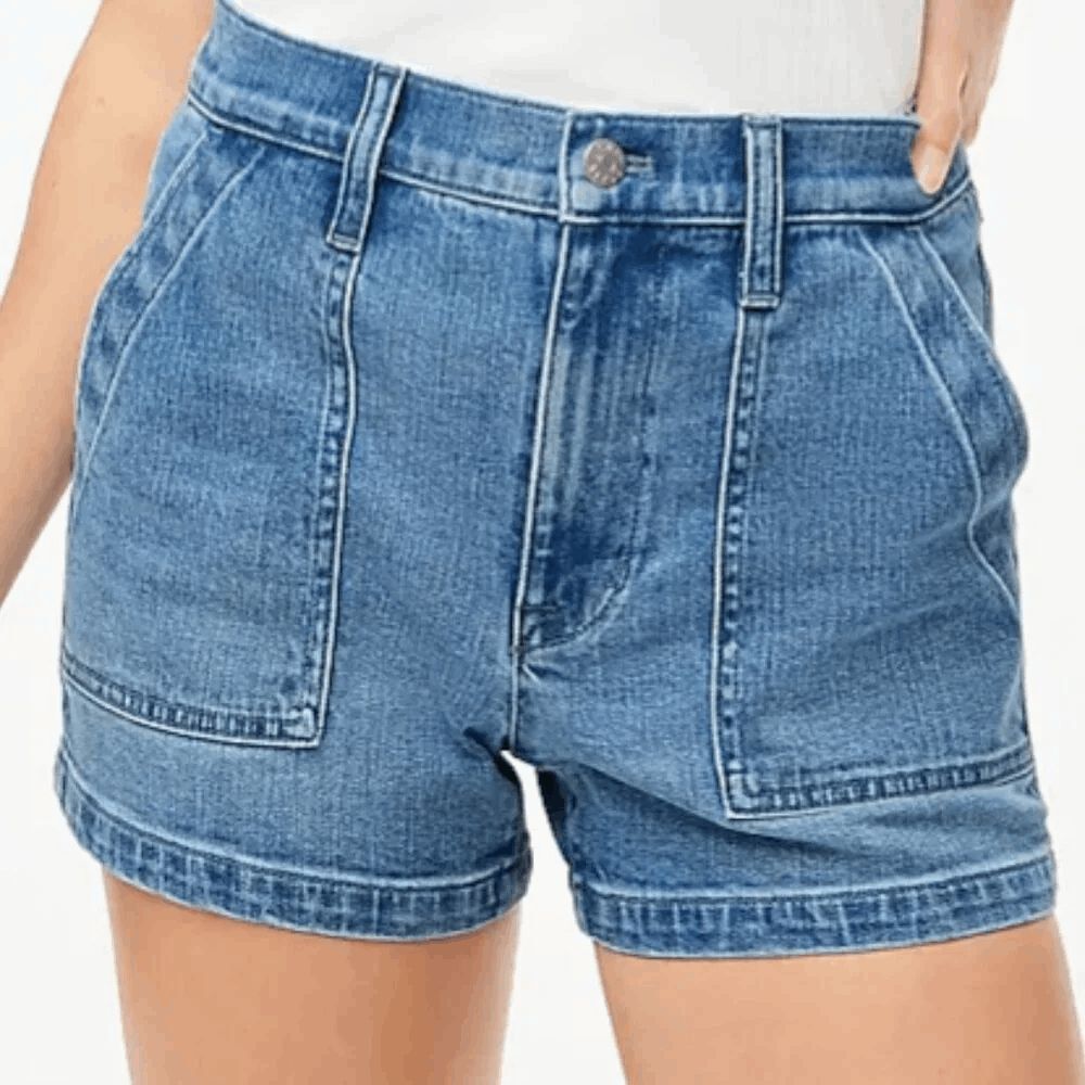 J. Crew Factory Medium Wash Blue Denim Utility Jean Shorts Women's Size 30 NWT